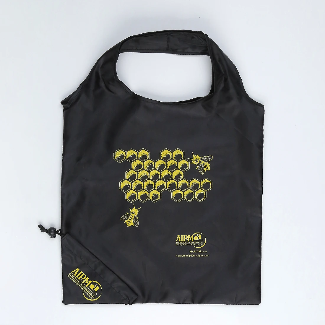 Customized Logo Printed Eco reusable RPET Black polyester foldable strawberry tote shopping bag with drawstring