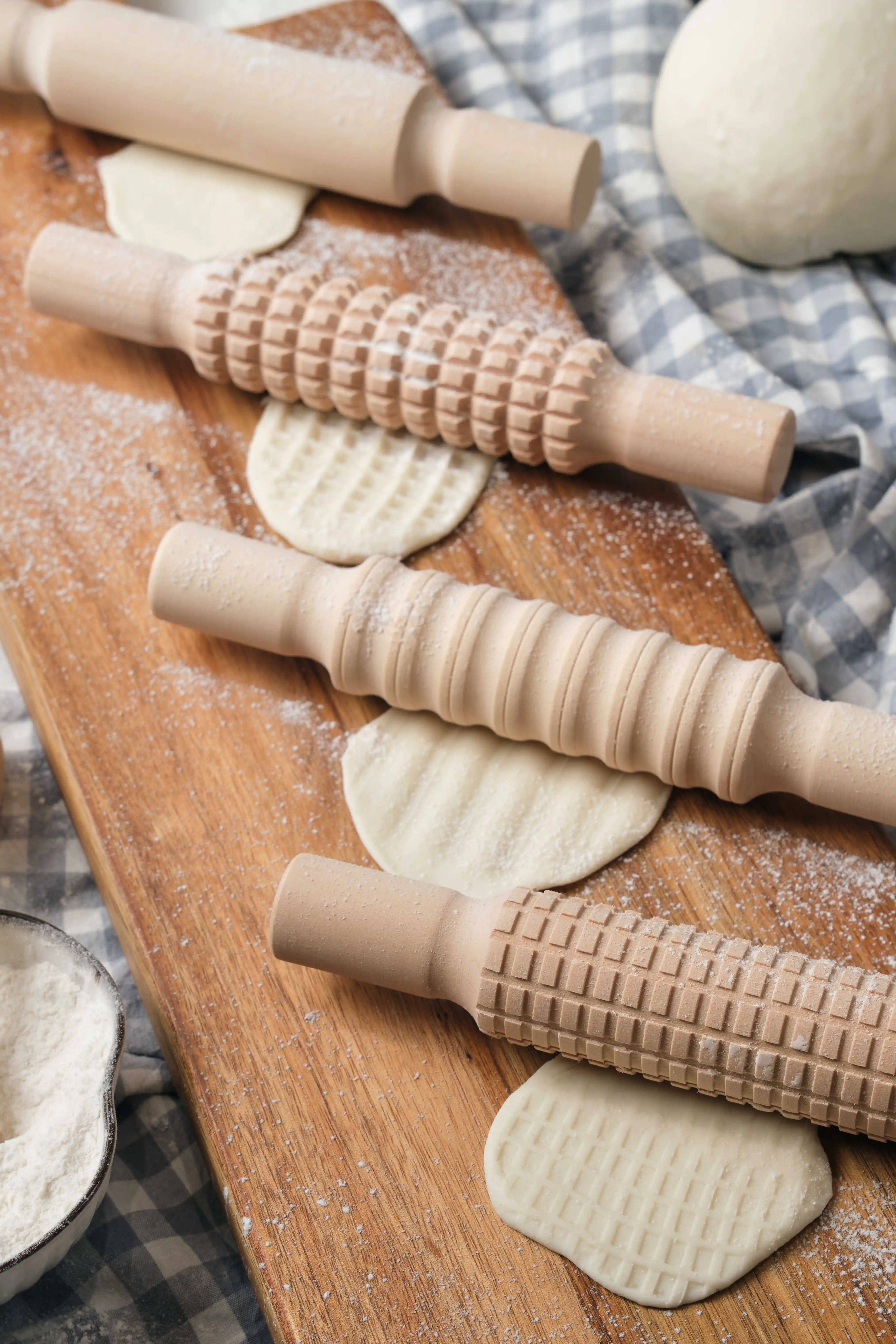 Wooden Embossed Rolling Pin Set Play Dough Roller Wood Kids Mini Playdough Rolling Pin