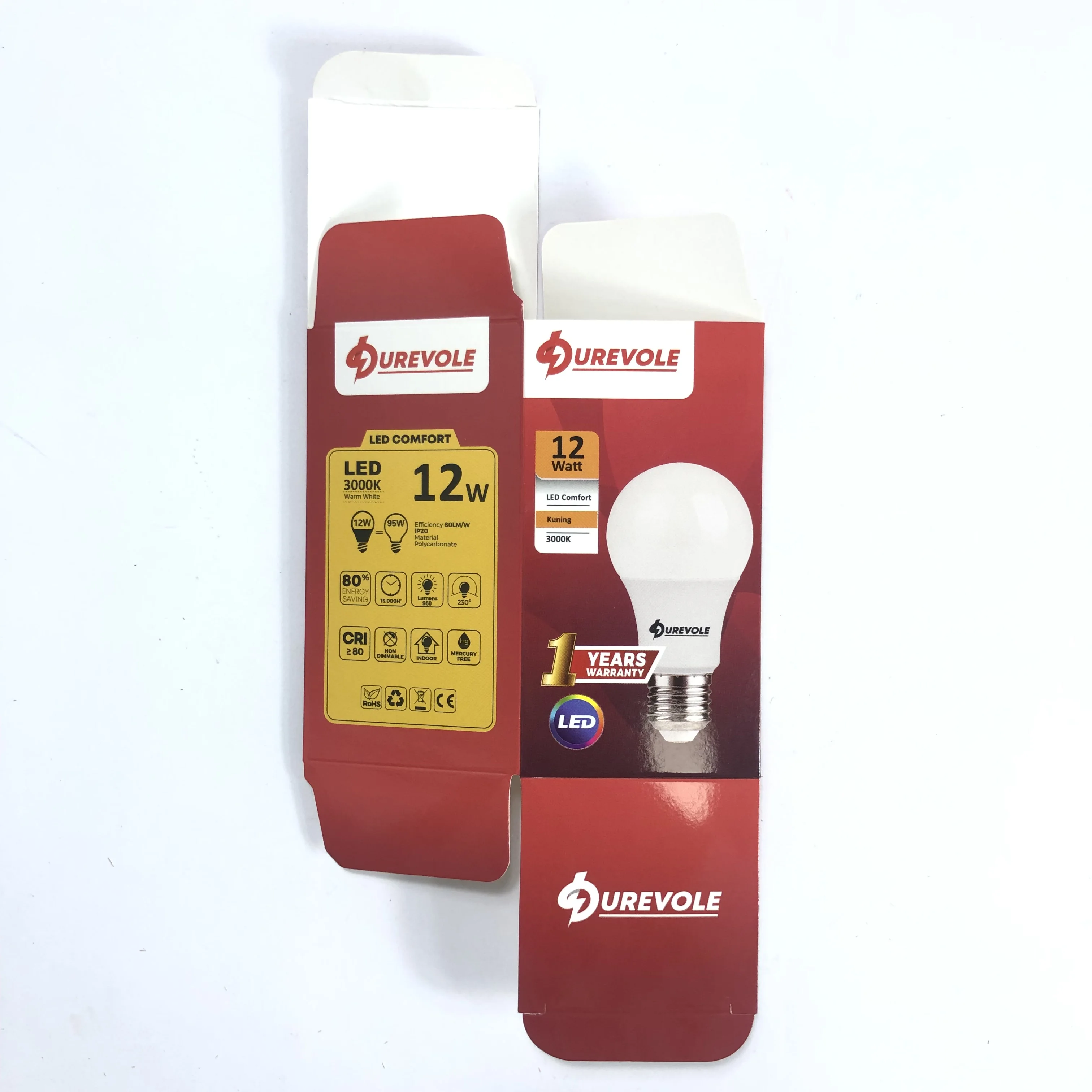 12 watts Custom design eco-friendly material packaging boxes for light bulb electrical products