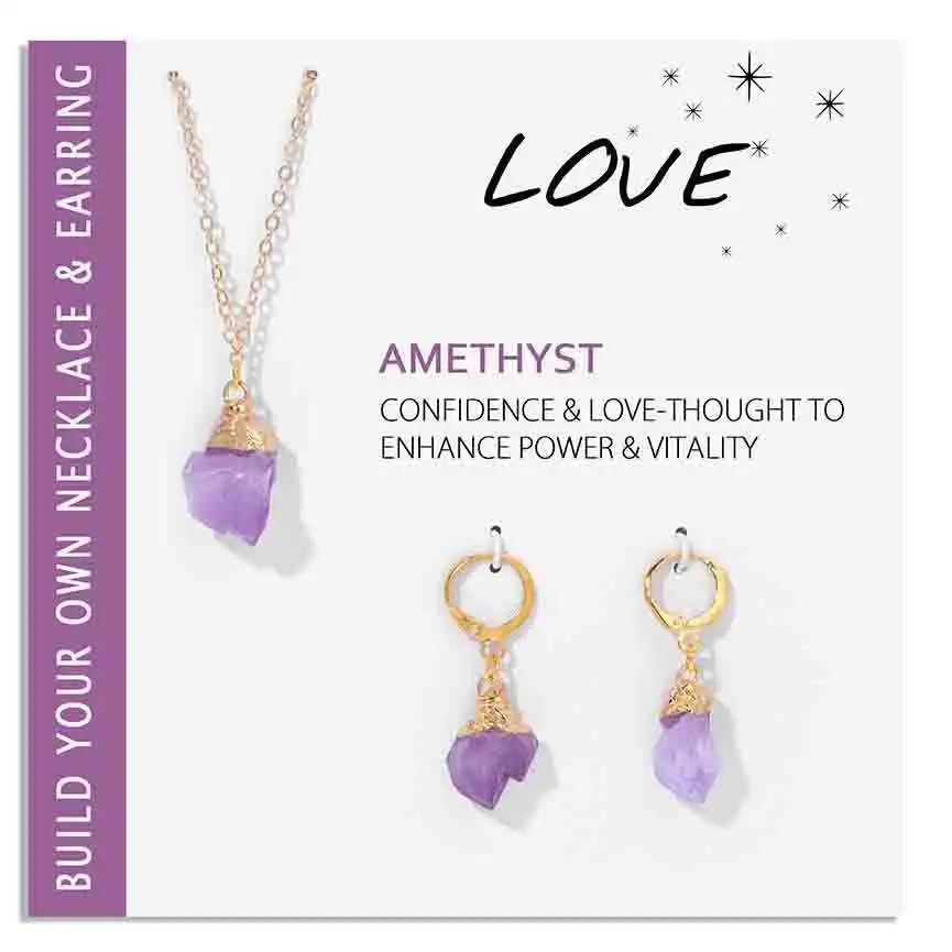 Natural Stone Healing Crystal Stainless Steel Earrings Gold Plated Necklace Jewelry Sets For Women