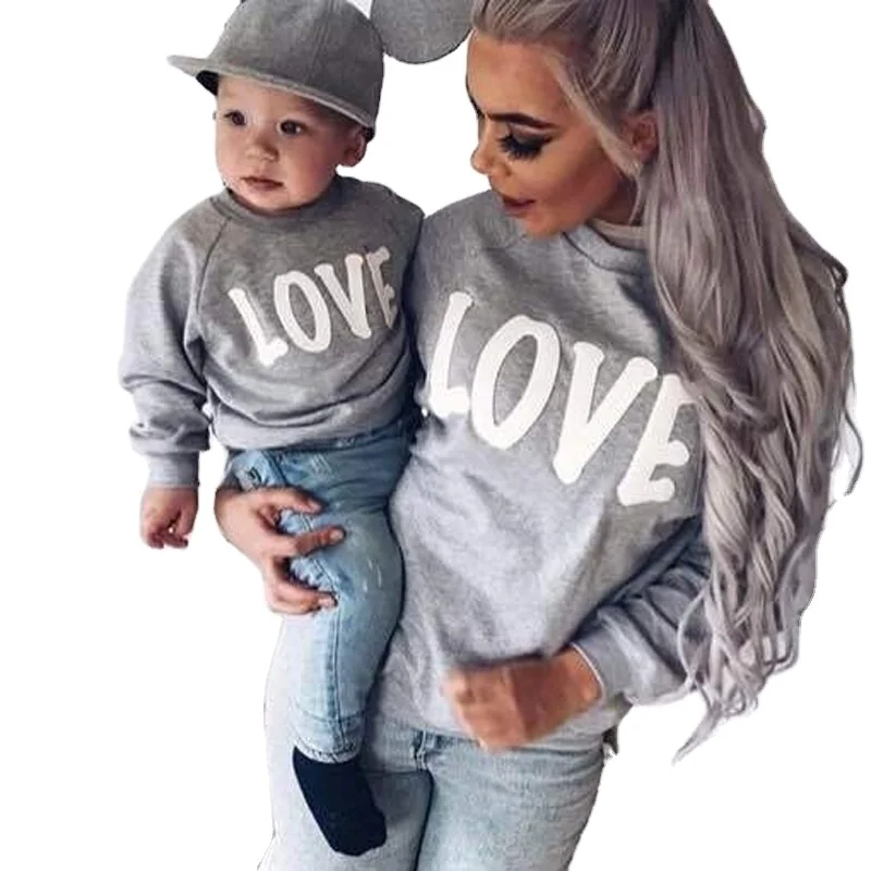 
Hot Sale Mommy and Me Matching Outfits Love Letter Print Long Sleeve Round neck Clothes Pullover Sweatshirt 