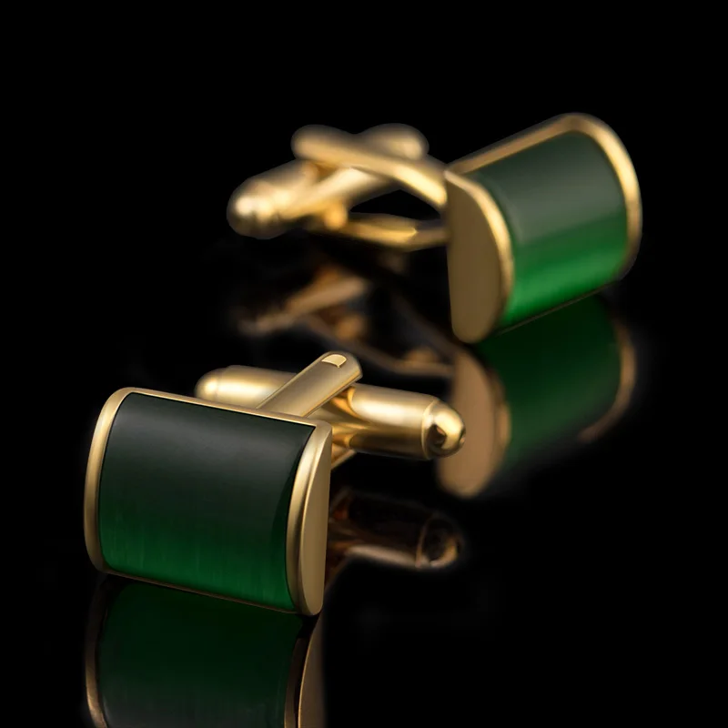 
Romantic Green And Gold Cufflinks Imitation Crystal Cuff links French Cuff links For Wedding 