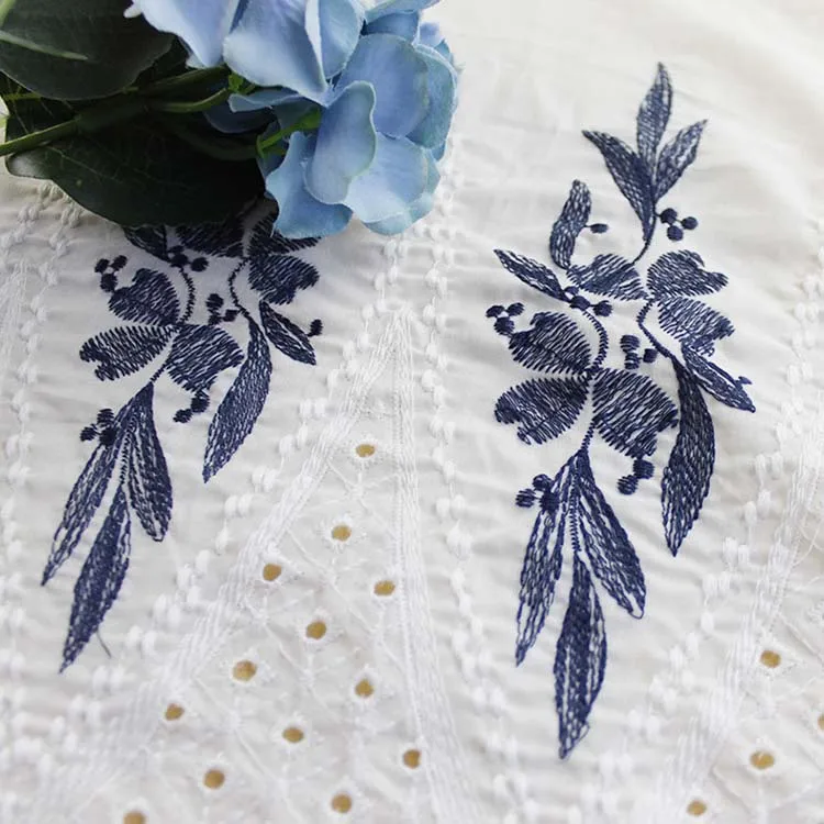 Two color Womens Home Textile Fabric Geometric Pattern Cotton Perforated Embroidered fabric