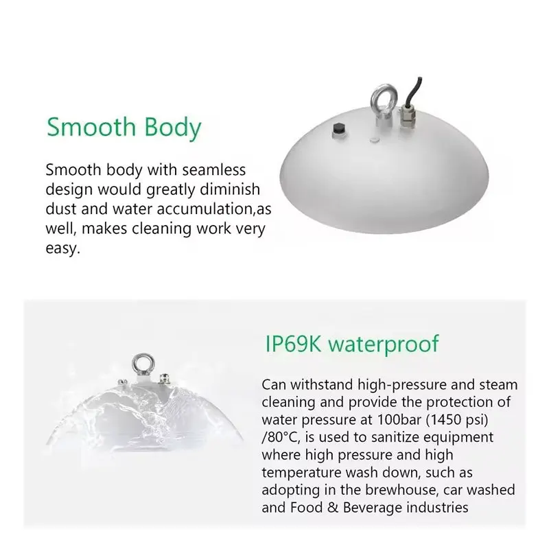 100W 150W 200W 4000K 5000K Led High Bay Light 0-10V Dim Food Grade Led UFO High Bay Light