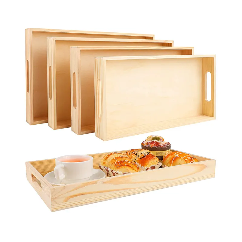 
Rectangle sofa arm bed tray table wood food tray with handle 