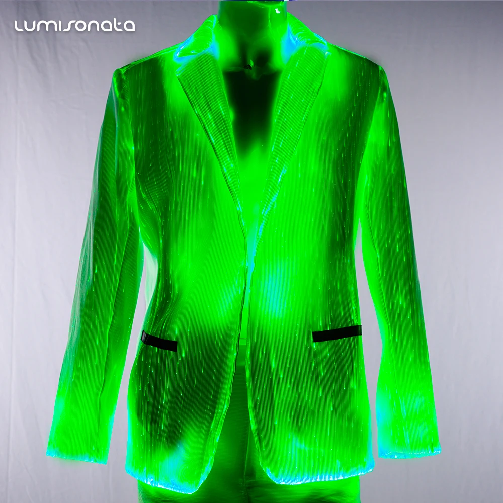 Newest Hot Led Lights Suit Fantasy Hip Hop Dance Costume Tuxedo Men Trench Coat Winter Long Jacket Double Breasted Overcoat 2018