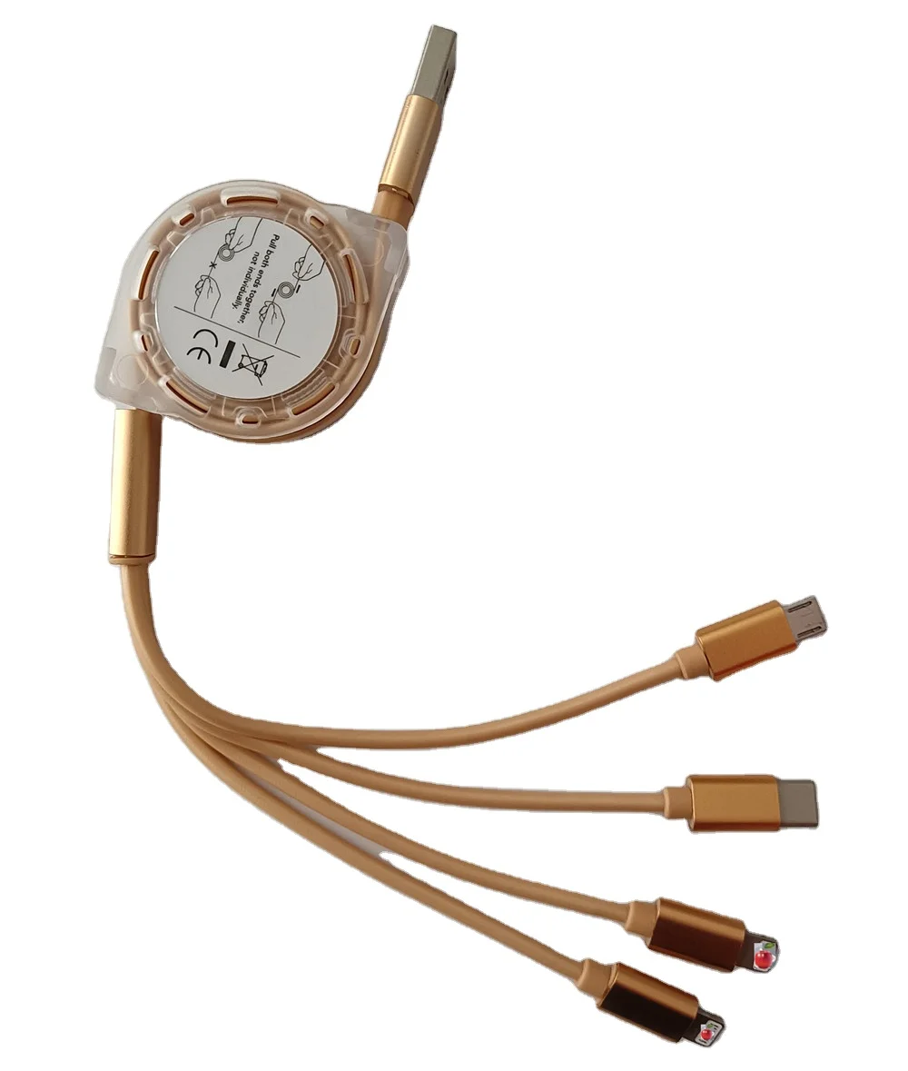 Factory Retractable 4 in 1 nylon cable usb 3 in 1 fast usb charging Cable