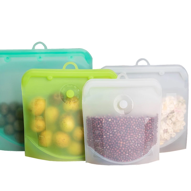 2019 Amazon Hot Selling Silicone Fresh Food Bag Reusable Silicone Food Storage Bag Leakproof Silicone Food Bag