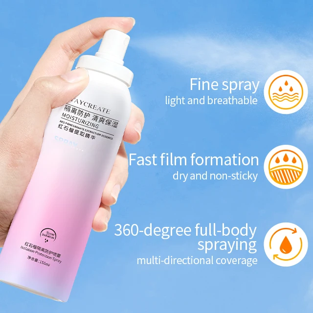 Private label in stock Red pomegranate 150ml moisturizing isolation protective Sunscreen Spray whiten face factory wholesale