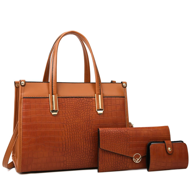2024 wholesale custom handbags set 3 in 1 ladies hand bags luxury vintage elegant alligator leather tote bag for women