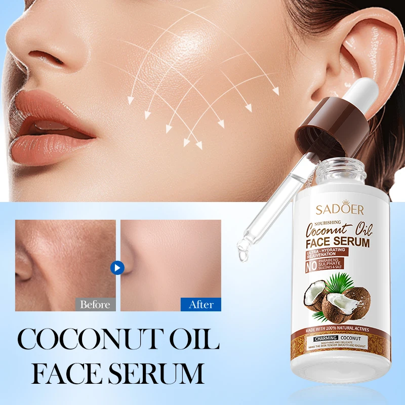 SADOER Private Label Kojic Acid Coconut Oil Facial Freckle Whitening Serum Vegan Anti Aging Skin Essential Oil Face Care Serum