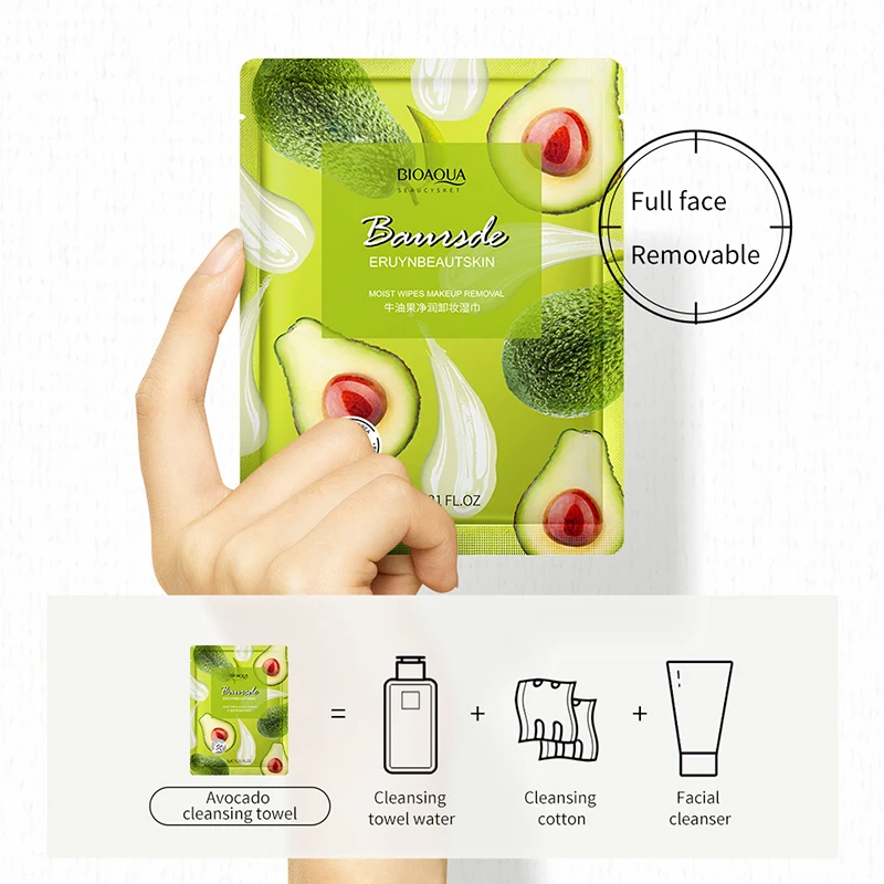 BIOAQUAN avocado Mild elasticity Makeup remover wipes Cleansing towel Facial cleaning makeup cotton