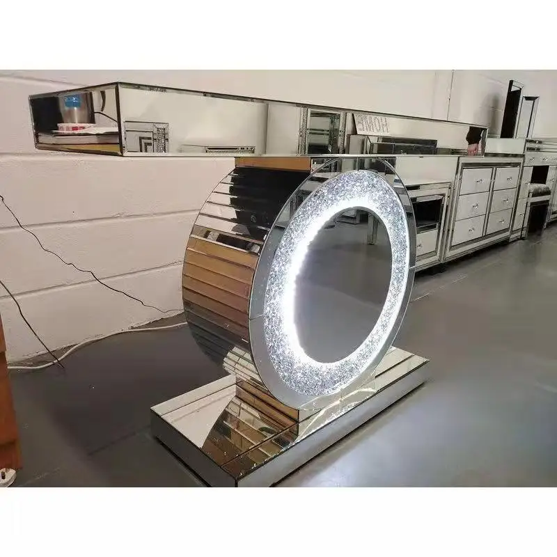 Contemporary living room mirrored furniture console table with wall mirror