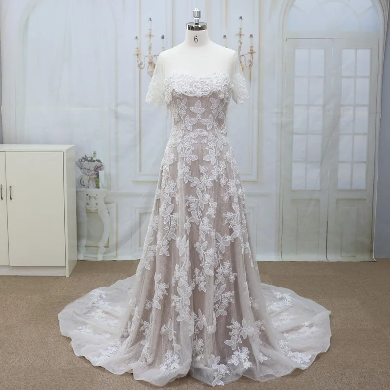 elegant heavy beading flower design long tail bridal dresses short sleeves mermaid wedding dress 2022
