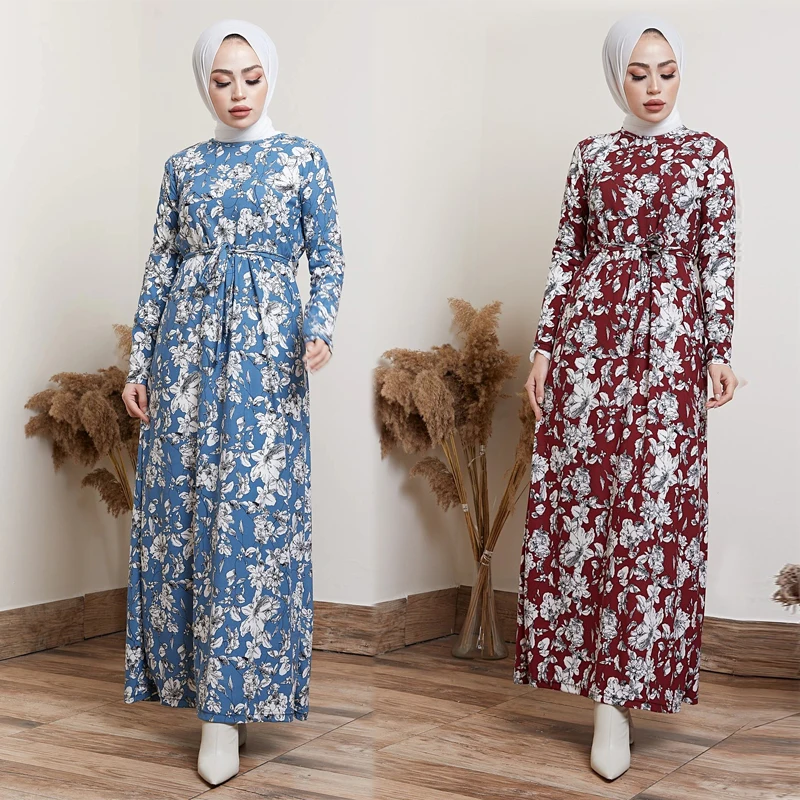 Turkse robe islamic alibaba fashion high quality long sleeve printing satin long evening muslim dresses