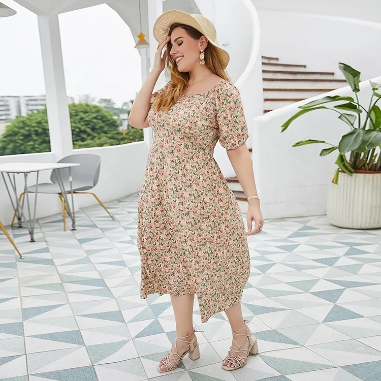 
Hot sell factory supply fashion summer plus size elegant floral dress for ladies 