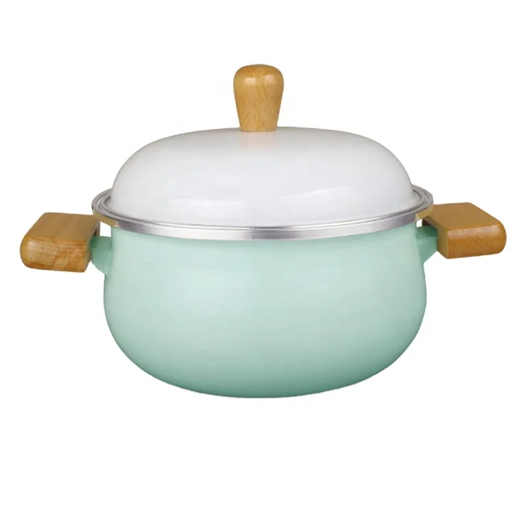 Japanese Two Ear Enamel Casserole With Metal Lid