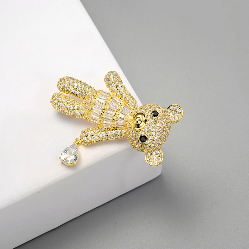 new design animal brooches teddy bear shape cute brooch cz crystal fashion brooch for ladies