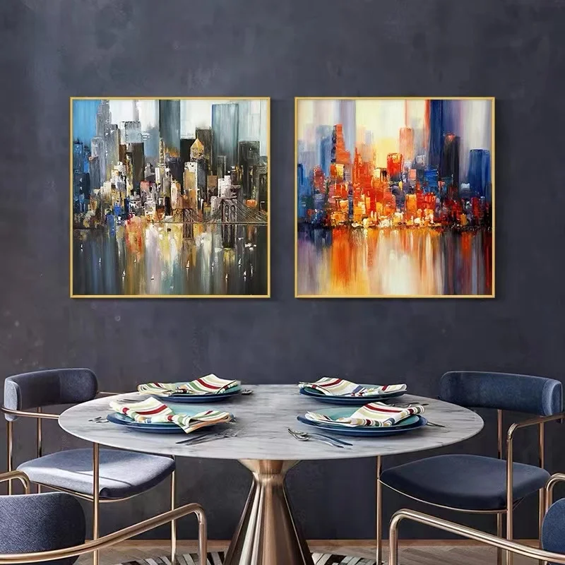 Hand Painted textured canvas Oil painting Modern wall art abstract urban architectural landscape Painting for home decor
