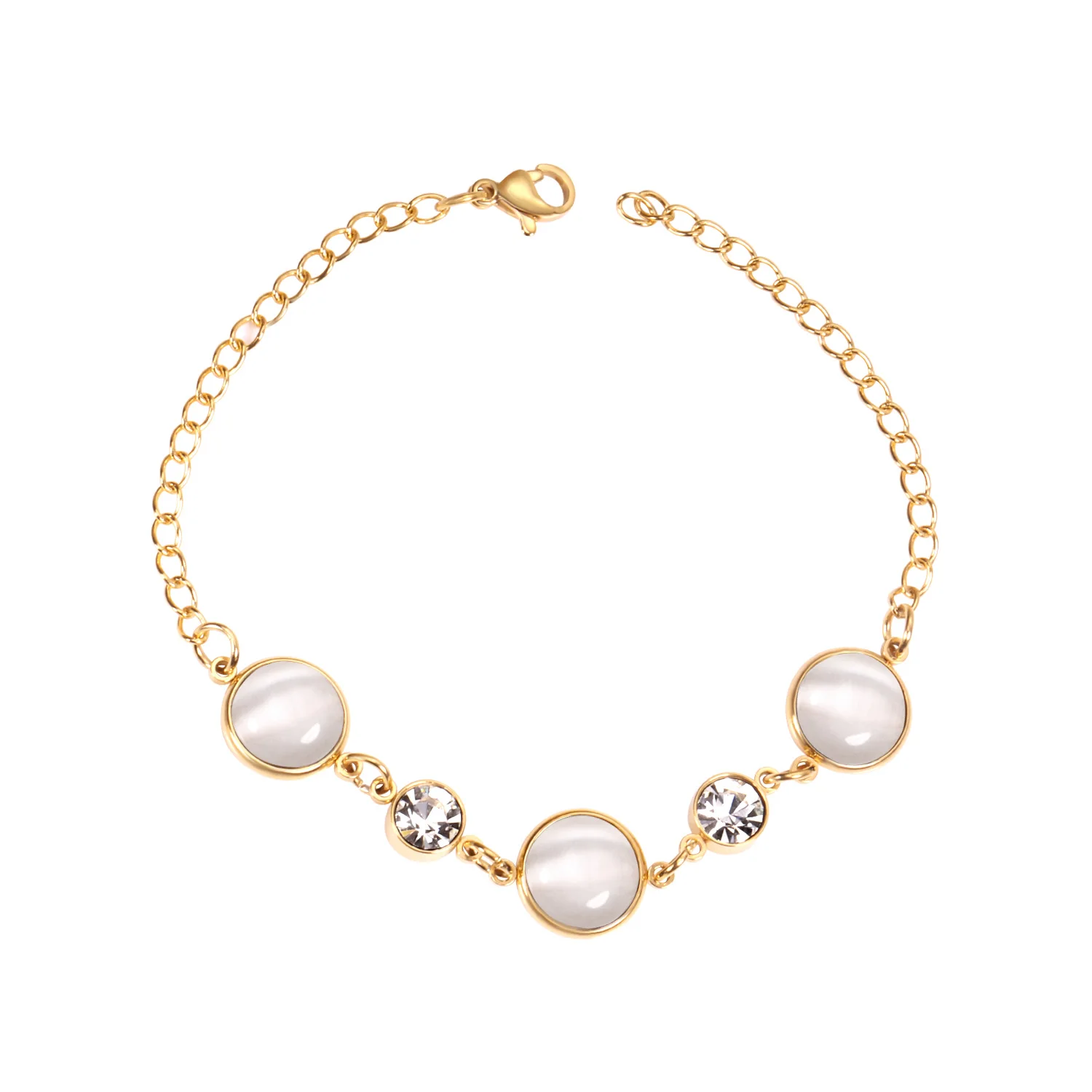 Браслет из циркониевых бусин Cymophane Pearl 18K позолоченный браслет нержавеющей стали для женщин