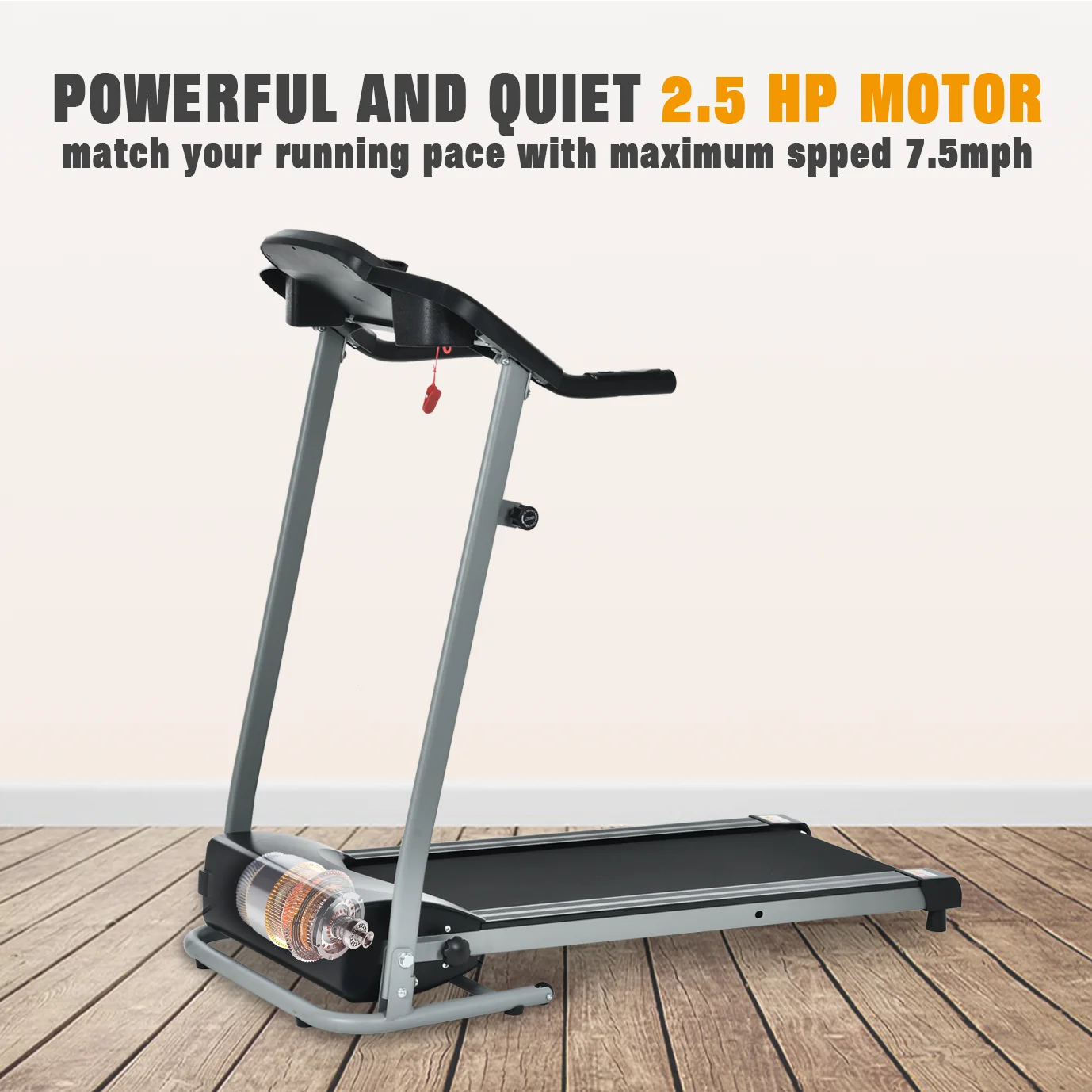 Folding Electric Treadmill with Incline 2.5HP Energy Saving Motor Running Walking for Home Office Indoor Cardio Exercise
