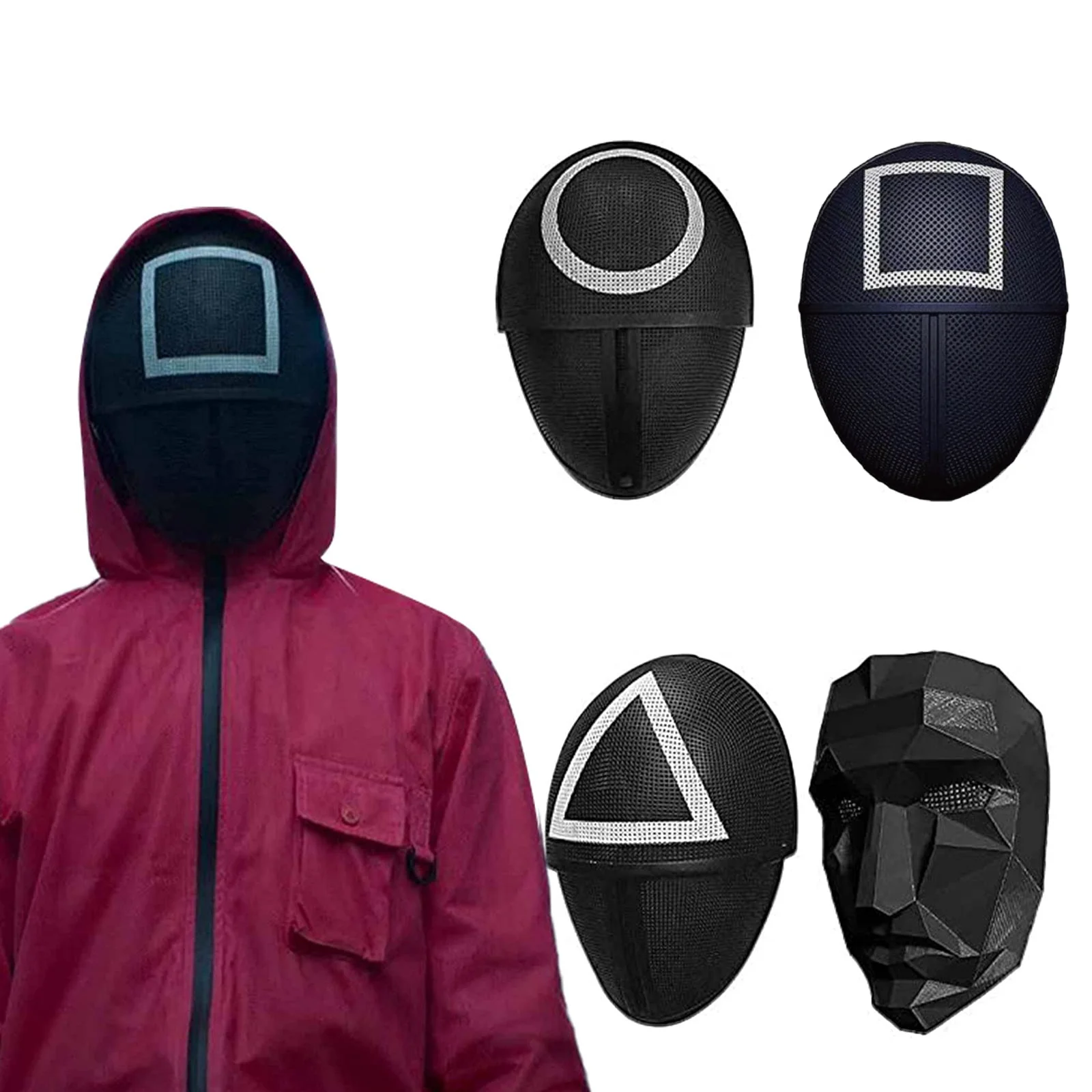 Stock 2021 tv Korean series costume retractable black masked man soldier boss cosplay Halloween face vip squid game mask