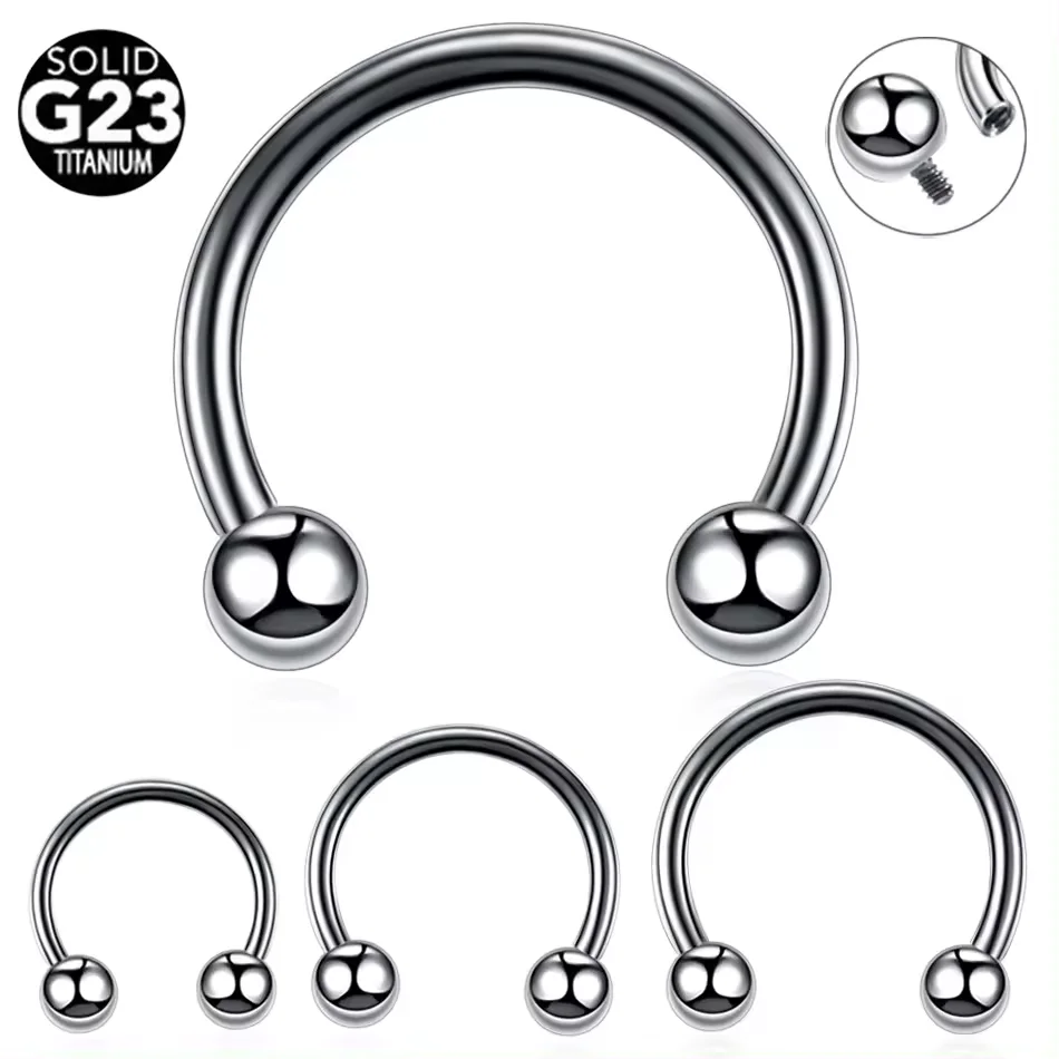G23 Titanium Internally Threaded Horseshoe Nose Ring Circular Nose Septum Hoop Ring Eyebrow Ear Piercing Body Jewelry