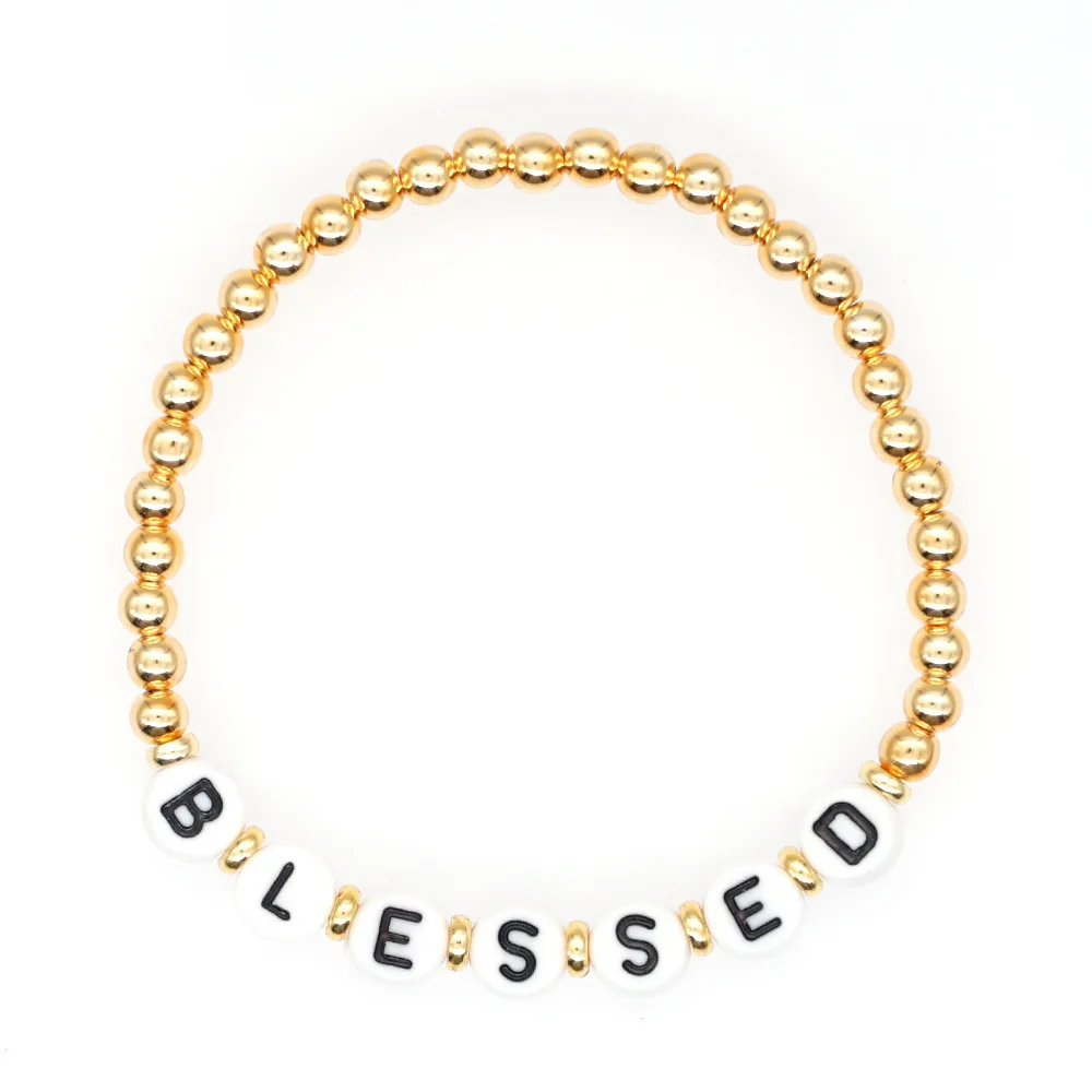 Boho Versatile Ethnic Gold Plated Beaded Bracelet 4mm Gold Beaded Colorful Letters Bracelet For Women