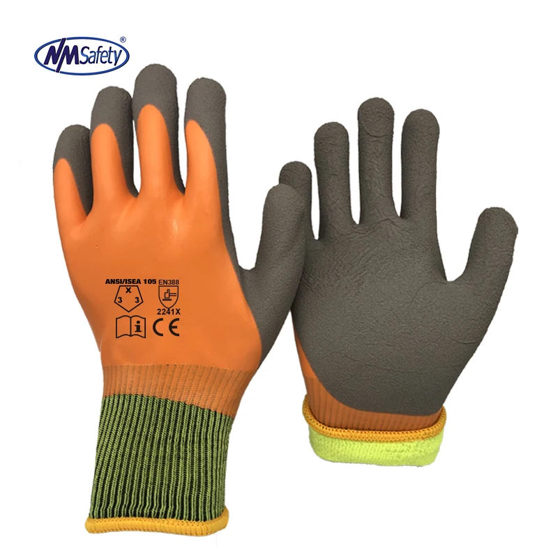 NMsafety Foam Latex Glove with Logo Double Coated Outdoor Thermal Gloves Waterproof ANSI Warm Working Gloves
