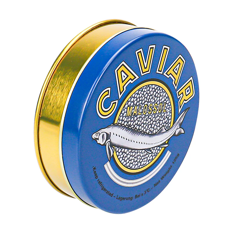 Factory custom metal tin box round caviar food packaging tin can