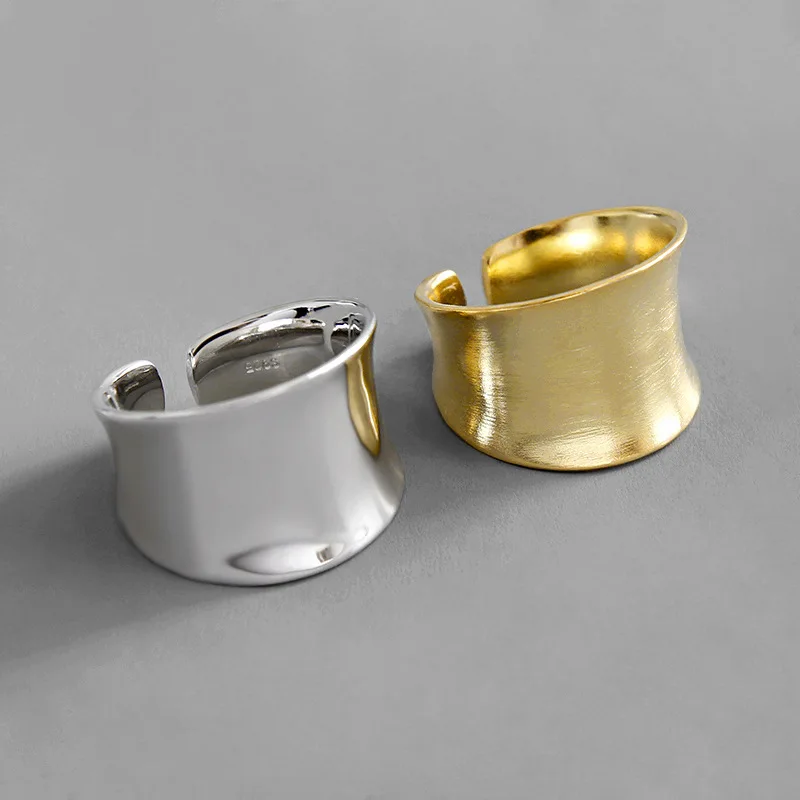 Unique Ring Silver 925 Korea Jewelry Gold Plated Sterling Silver Big Wide Open Adjustable Women Ring