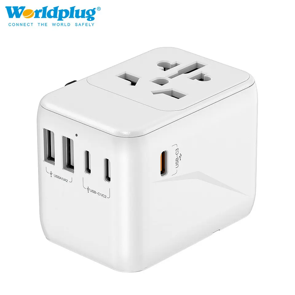 Worldplug CE/FCC International Plug Adaptor PD 30W Fast Wall Charger World Universal Travel Adapter with USB and Type-C
