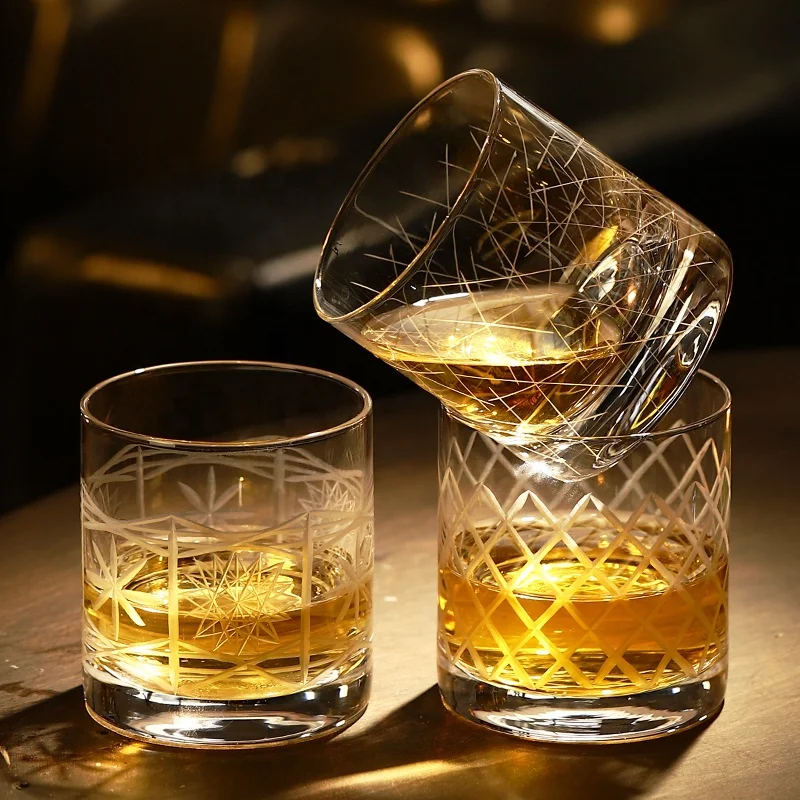 Hot Sale Printed Engrave Crystal Whiskey Glass Rock Glasses Whiskey Glass Handmade For Bar