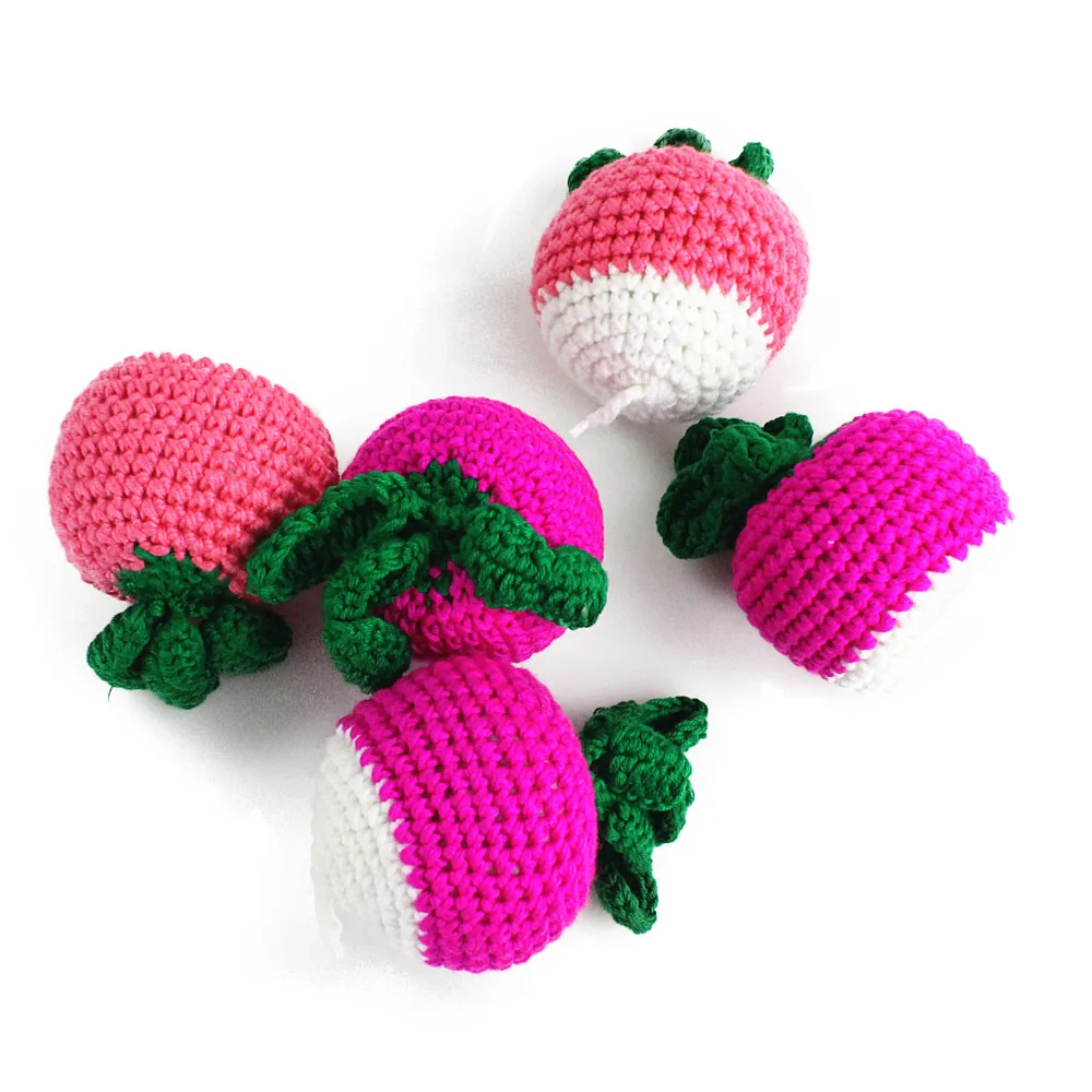 Multi colors small mushroom handmade crochet rattle toy for baby OEM custom cute crochet fruit