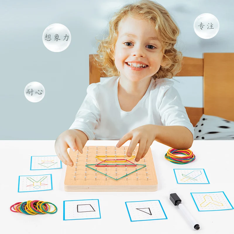 HOYE CRAFT Wooden Geoboard Stainless Nail Board Wooden Nail Board Puzzle for kids toddler