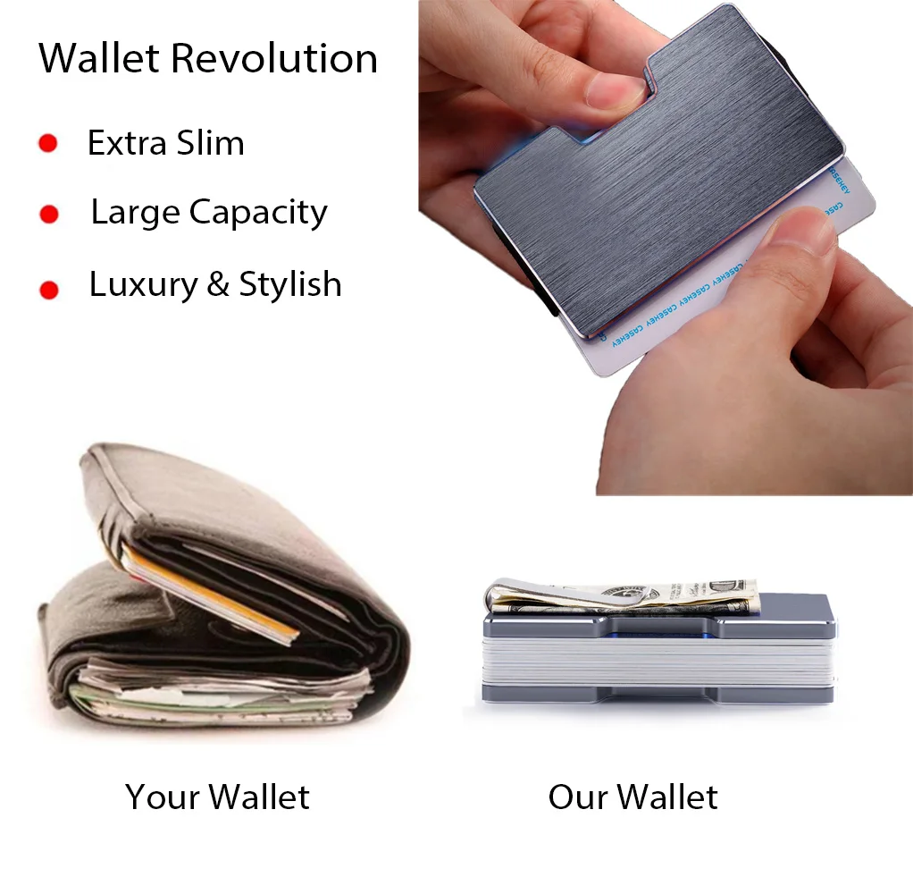 Dropshipping Customisable Ultra Thin Grey Metal Rfid Wallet Aluminum Metal Credit Business Mini Card Wallet