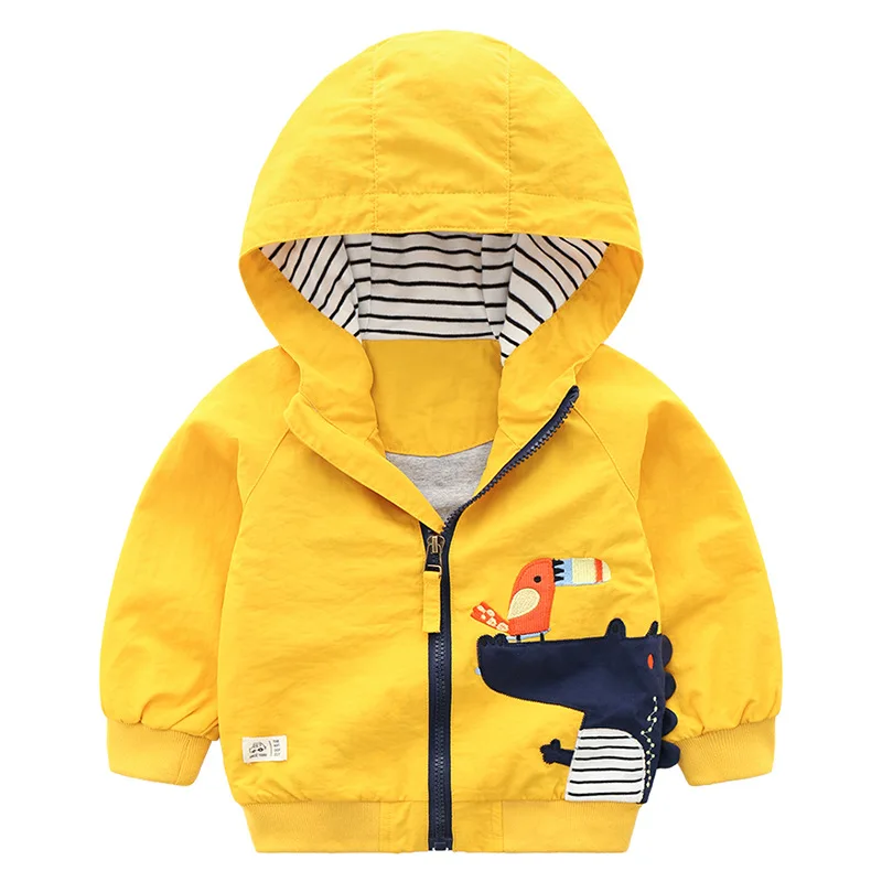 
DRQZY1912WT123234 Cartoon Dinosaur Printed Zipper Boys Jacket with Hooded Baby Kids Outwear Coats Cool Dinosaur Toddler Jackets 