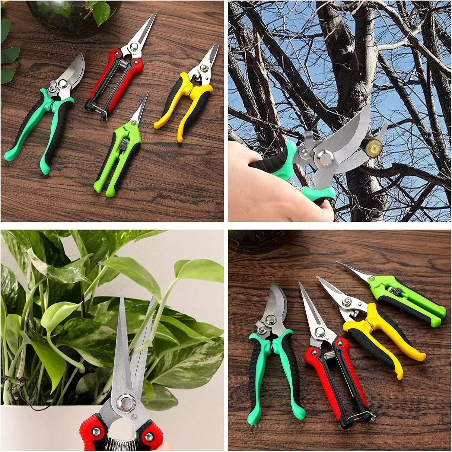Garden Pruning Shears, 4 Pcs Garden Professional Secateurs, Handheld Scissors Set with Heavy Duty Garden Bypass Pruning Shears
