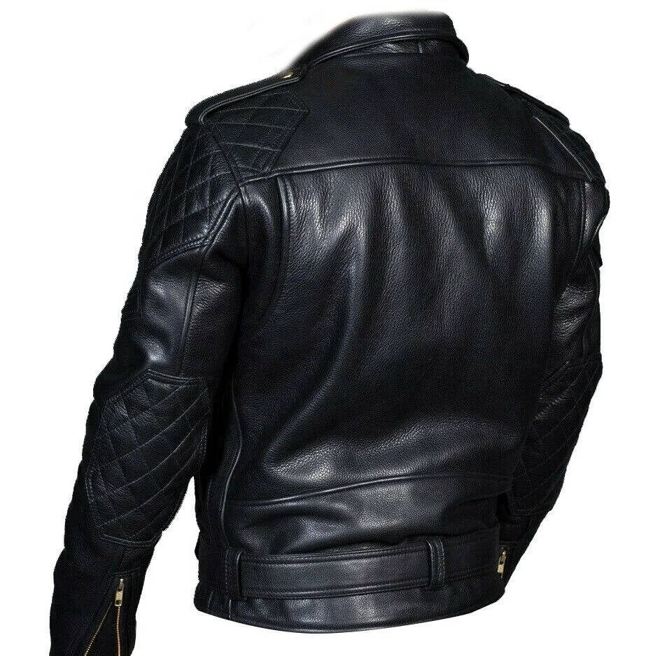 Real Cowhide Bikers Jacket Quilted Biker BLUF Quilted Gay Racing Jacket OEM