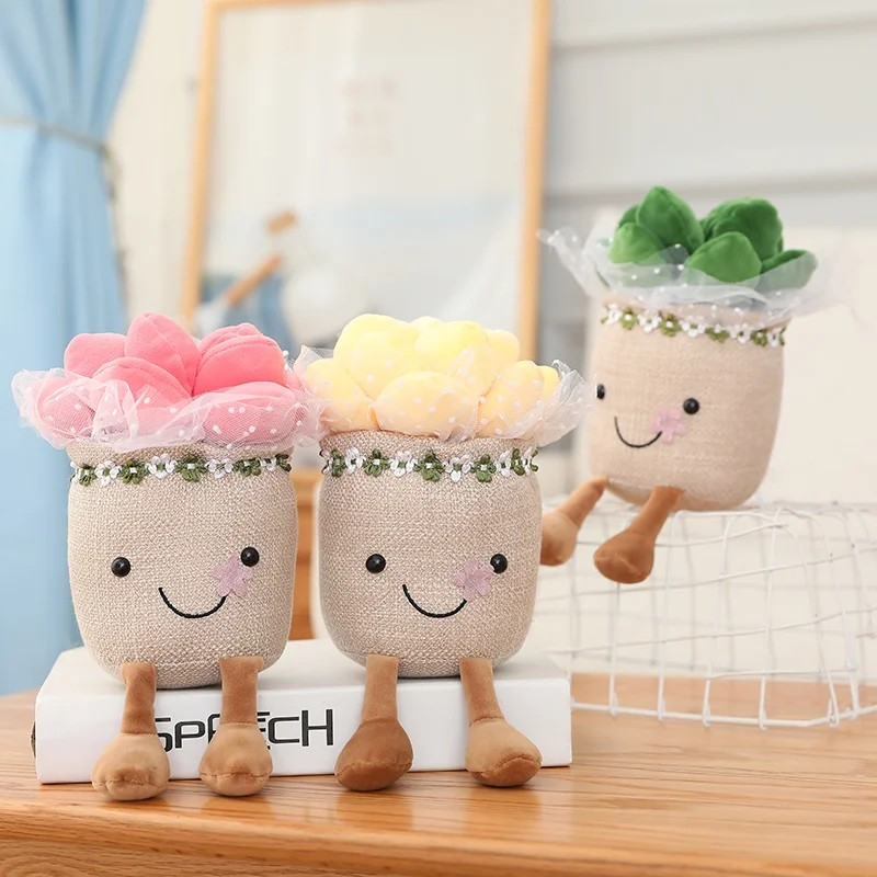 Wholesale Stuffed Soft Cute Lovely Cartoon Gift Decoration Plush Succulents Potted Plant Hand Bouquets Cactus Toy Doll Pillow