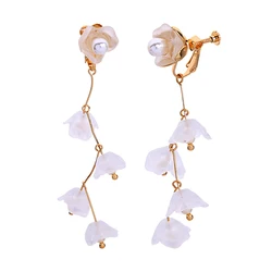 Long Liquid Chandelier Tassel Dangle Flower Earring Clip On Non Piercing Statement Earrings