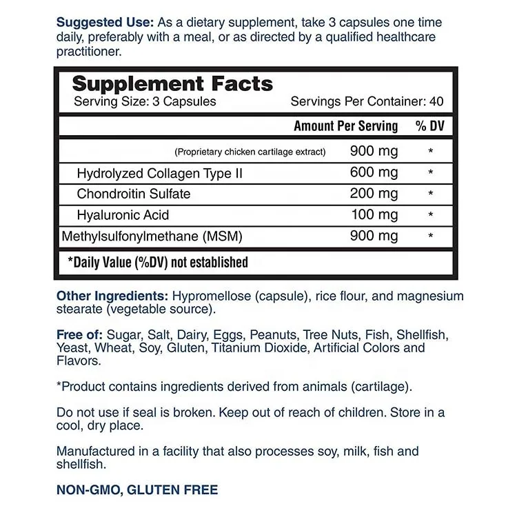 Skin Hydration Joint Health Hyaluronic Acid Biocell Collagen MSM Capsules