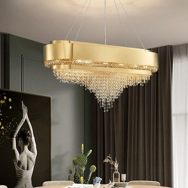 Hotel Living Room Indoor Lamp Modern Large Luxury Rectangular LED K9 Crystal Chandelier