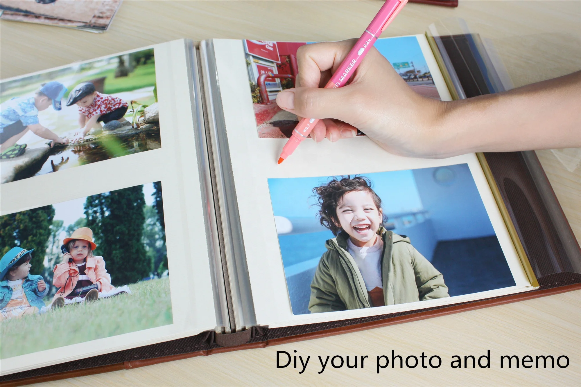 PU Leather cover magnetic sheet photo book  220*240mm Wedding photo album box holds  6x8 scrapbook album photo