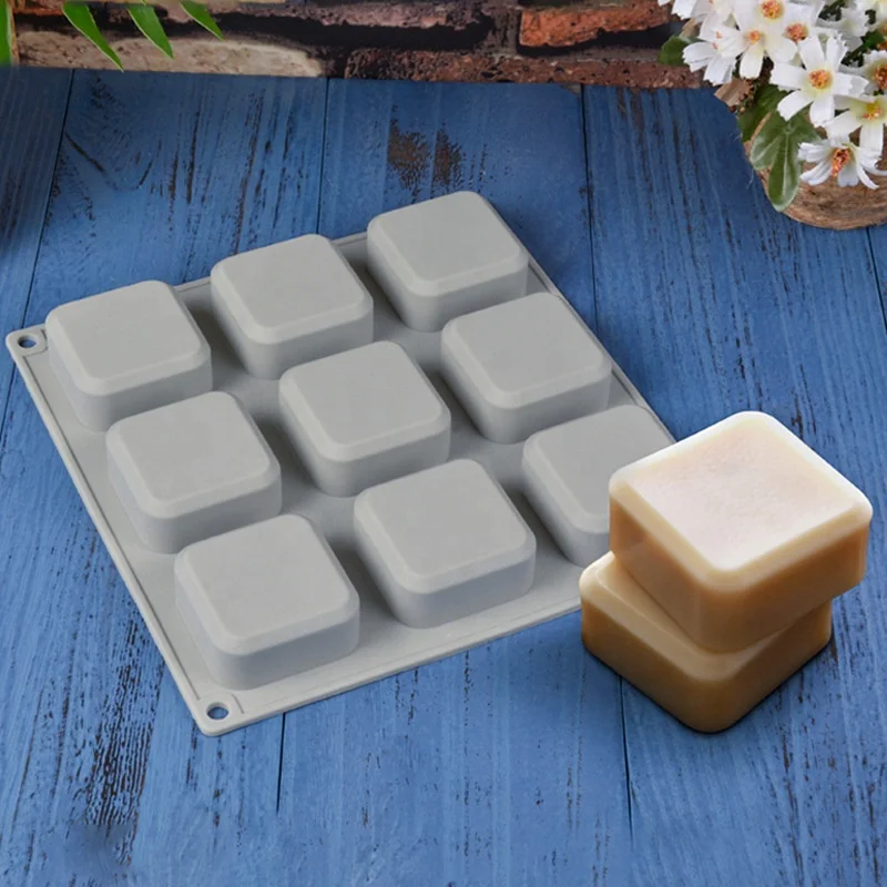 Silicone Soap Molds 9 Cavities Square Soap Mold DIY Handmade Silicone Mold for Soap Making Pudding Muffin Loaf Brownie Cornbread