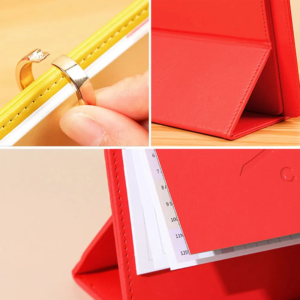 2025 Custom Printing Red Desk Advent Calendar Leather Table Metal Ring Monthly Desktop Calendar