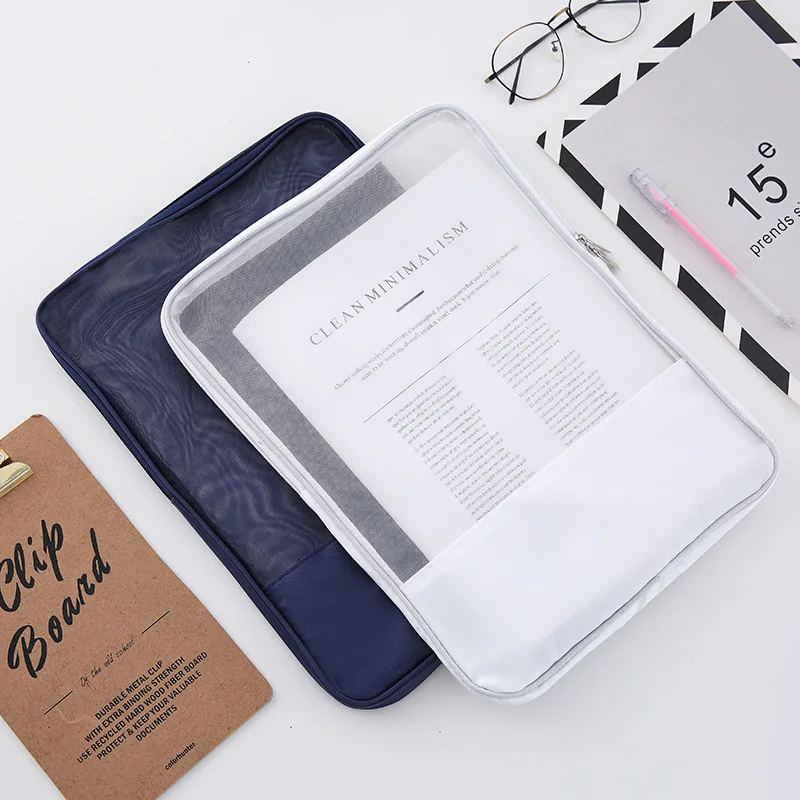 Translucent grid zipper document bag Multi-Functional Erase Pocket Storage PVC Sewing Bag School Office Kids Students