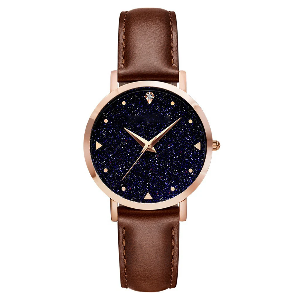 Starry Sky Watch Women Blue Relojes De Mujer Jam Tangan Watches Leather Band Brown Cheap Rose Gold Case Metal Watch
