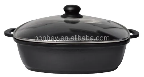 Die-casting non stick baking fish grill pan with glass lid