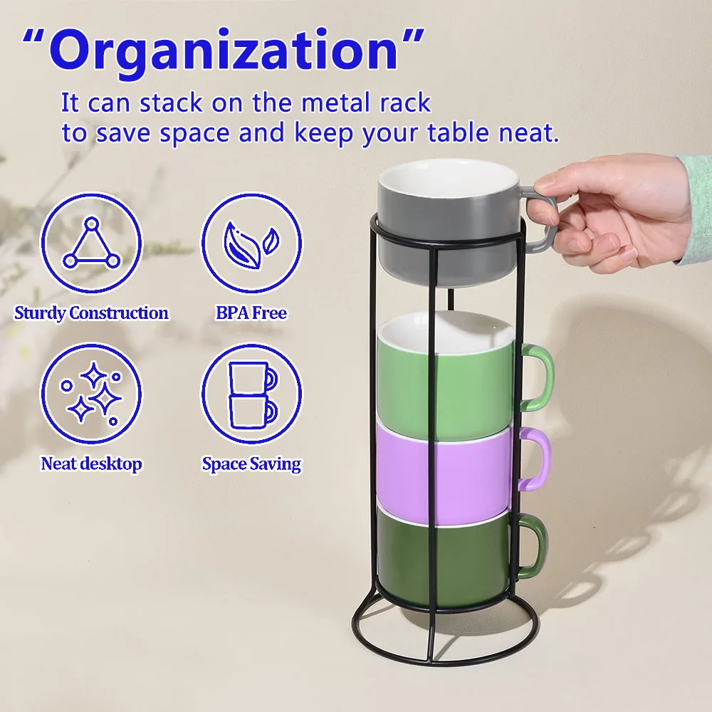 Modern Iron Art Wire Black Espresso Cup Saucer Holder Metal Mug Rack Coffee Mugs Stackable Rack for table Stand